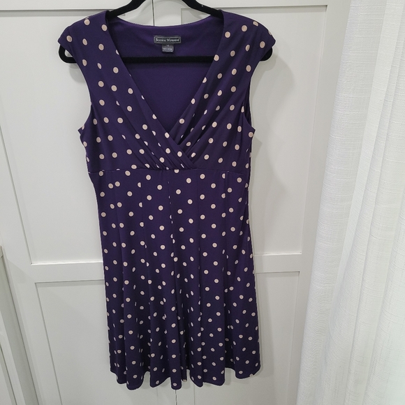 Jessica Howard Purple Polka Dot Surplice Neckline Size 12 Dress - Picture 2 of 10